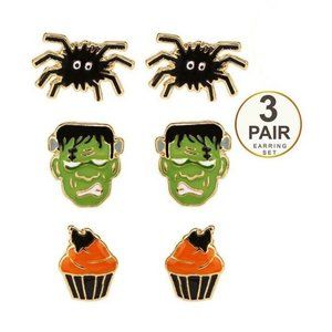 Womens Assorted Halloween Earrings 3 Pair Frankens